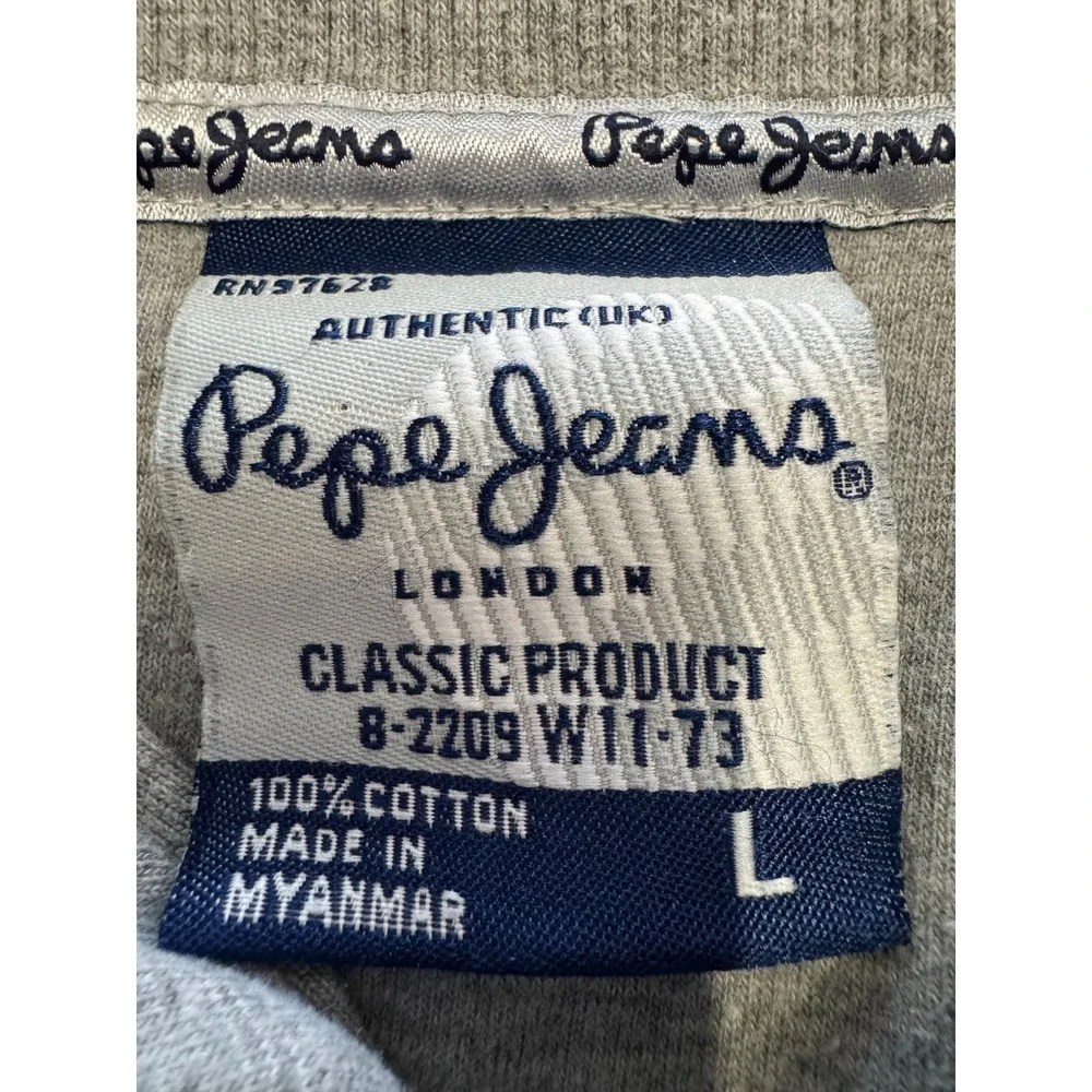 Pepe Jeans London Mens Large Gray Quarter Zip Pullover Stripe Sleeve Sweatshirt